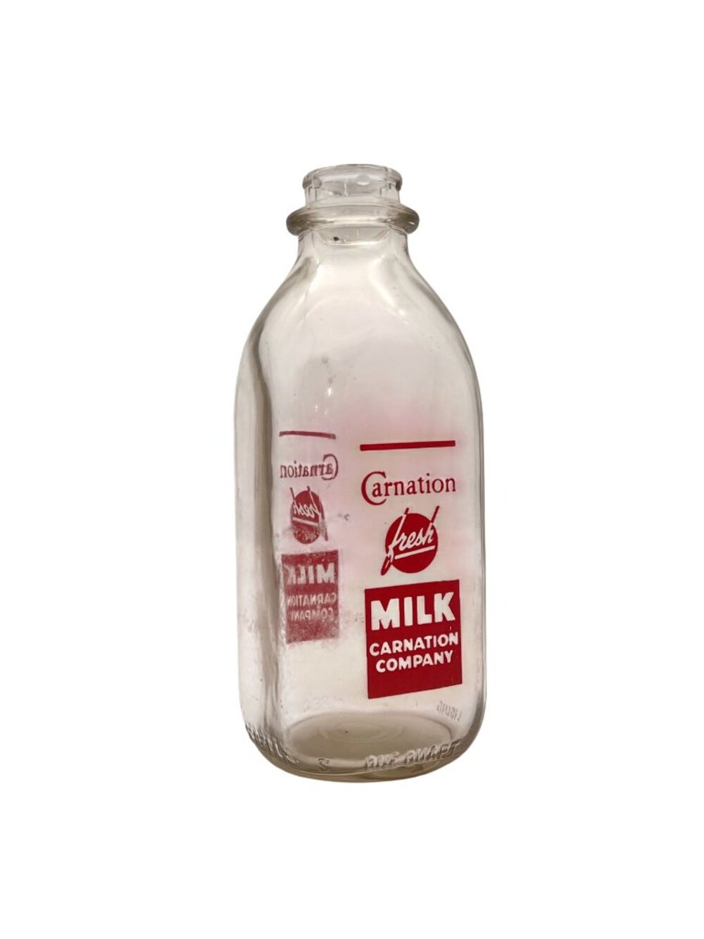 Vintage Carnation Milk Company Glass Bottle With Red Logo Design 32 Oz 1 Quart